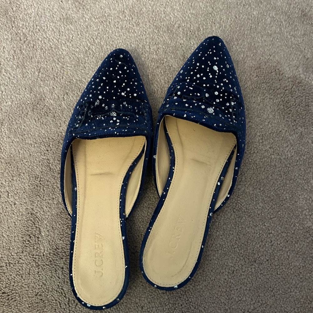 J. Crew Women's Navy Embellished Glitter Velvet Mules Size 6